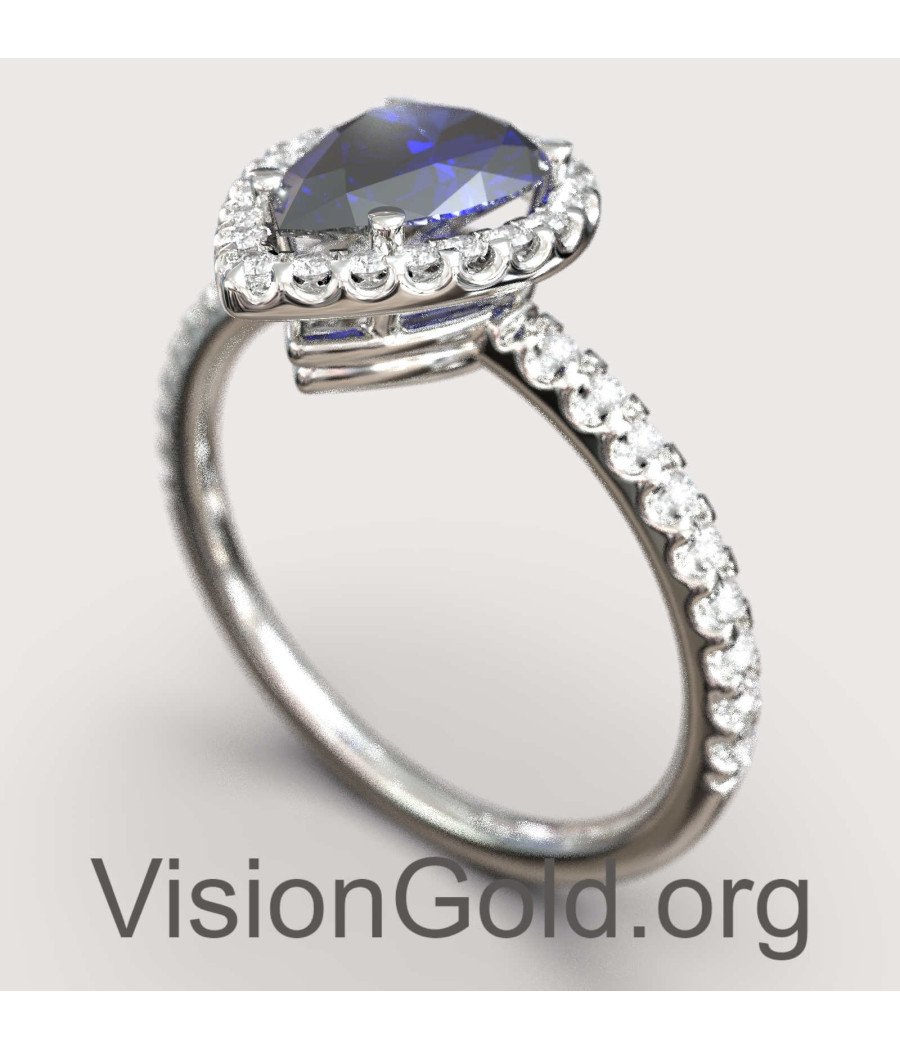 White Gold Pear Shaped Blue sapphire Engagement Ring 149MP