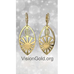 Pendientes Geométricos De Plata En Oro Amarillo 0313K