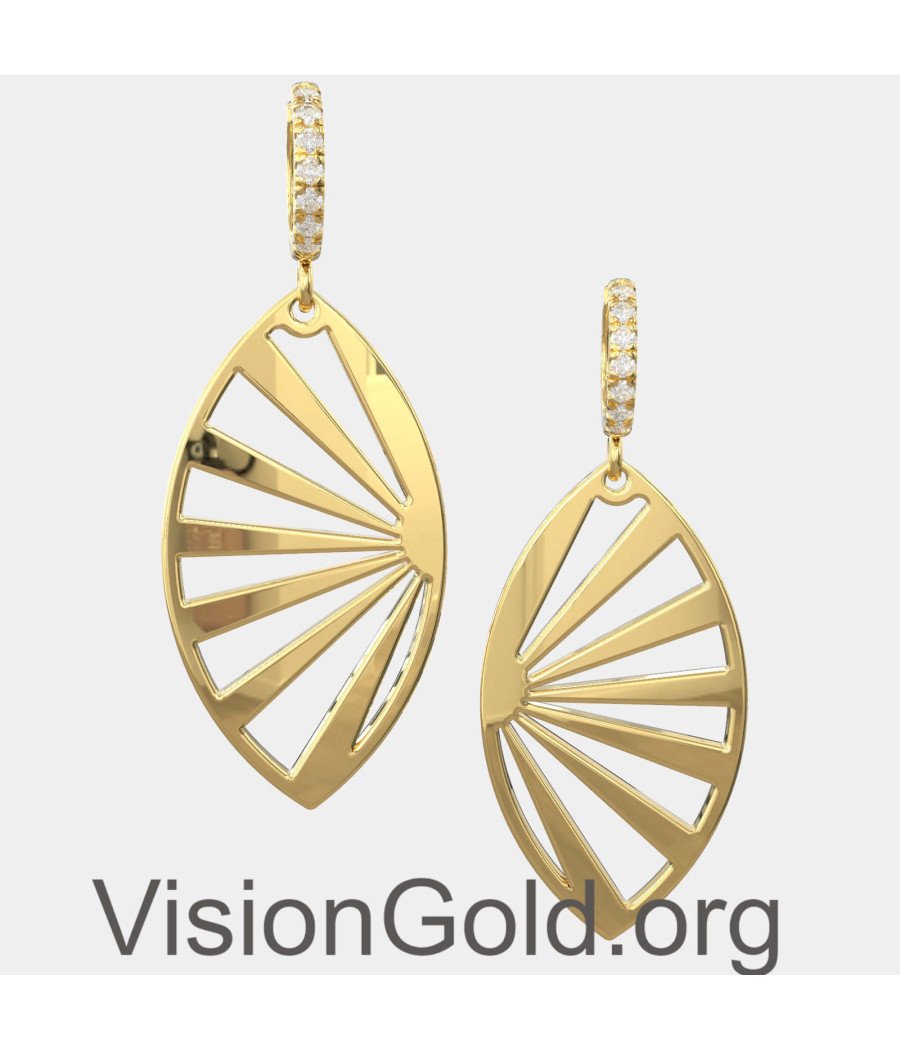 Ethnic Κομψά Ασημένια Μακριά Σκουλαρίκια Σε Κίτρινο Χρυσό 0311K