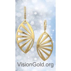 Ethnic Elegant Silver Long Earrings In Yellow Gold 0311K