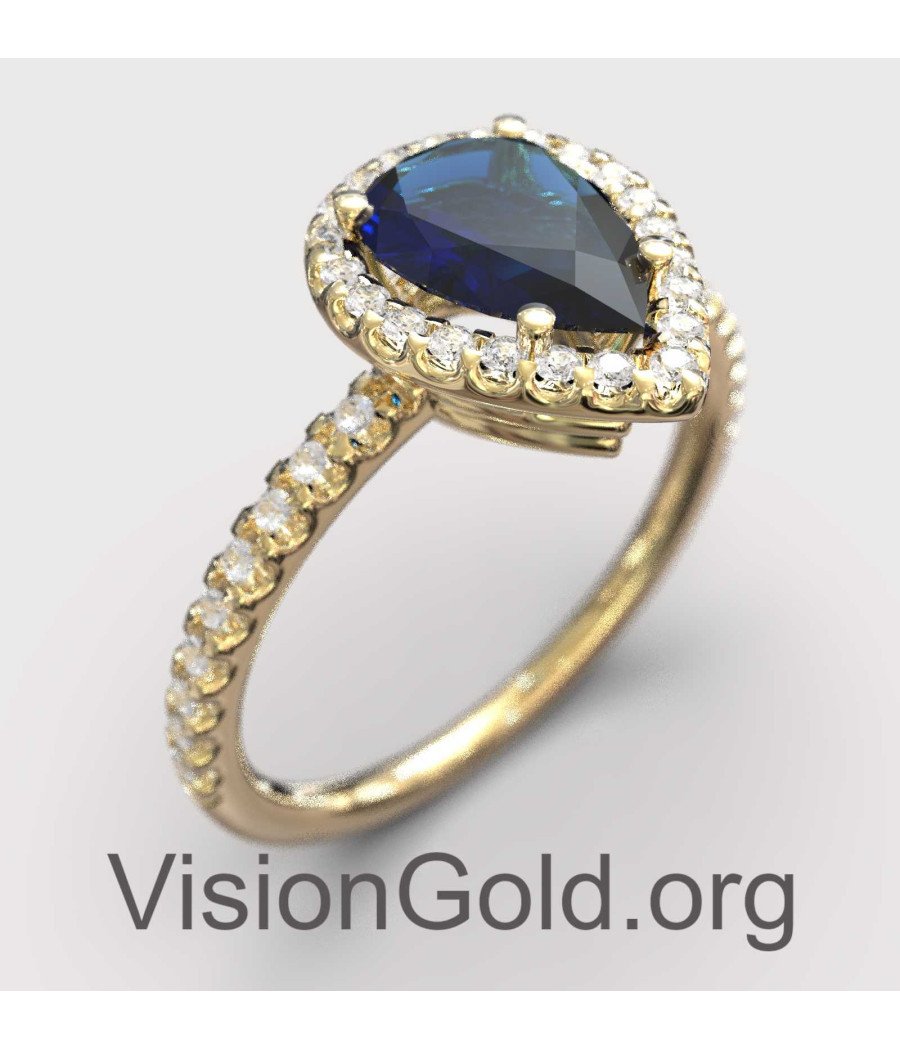 Κλασσικό Δαχτυλίδι Halo Με Μπλε Πέτρα Σε Κίτρινο Χρυσό 149KMP