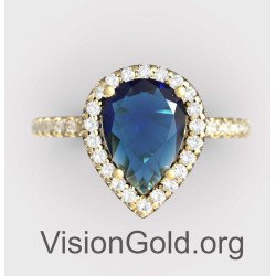 Κλασσικό Δαχτυλίδι Halo Με Μπλε Πέτρα Σε Κίτρινο Χρυσό 149KMP