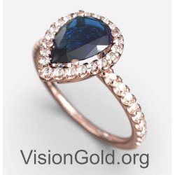 Pink Gold Pear Shaped Blue Genius Sapphire Engagement Ring