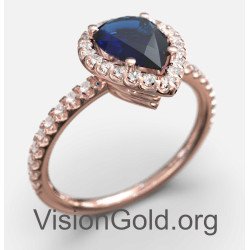 Pink Gold Pear Shaped Blue Genius Sapphire Engagement Ring
