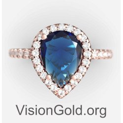 Pink Gold Pear Shaped Blue Genius Sapphire Engagement Ring