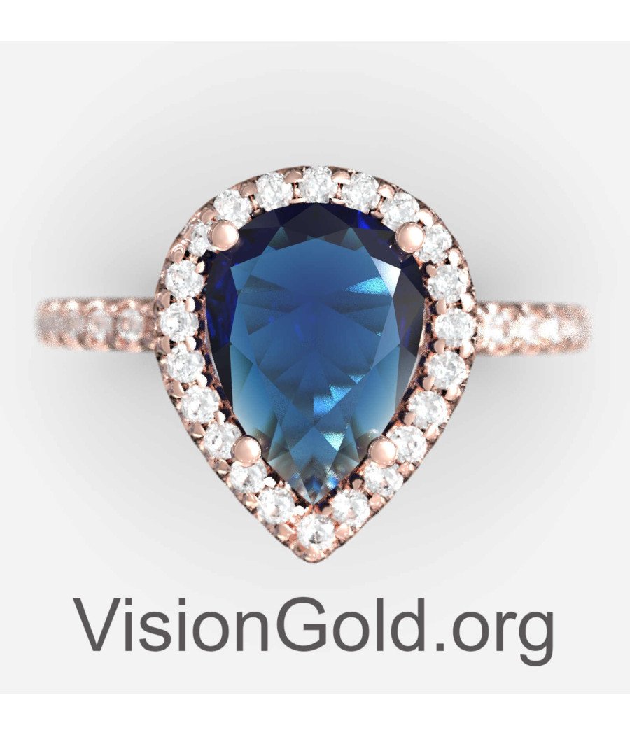 Pink Gold Pear Shaped Blue Genius Sapphire Engagement Ring