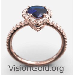 Pink Gold Pear Shaped Blue Genius Sapphire Engagement Ring