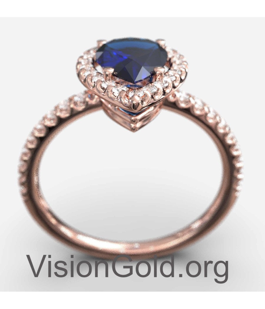 Pink Gold Pear Shaped Blue Genius Sapphire Engagement Ring