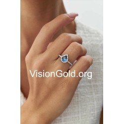 Ροζ Χρυσό Κλασικό Δαχτυλίδι Halo Με Μπλε Πέτρα Σε Σχήμα Δάκρυ