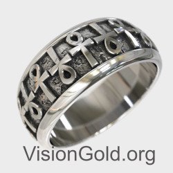 Египетское серебряное обручальное кольцо с крестом Анкх 0754
