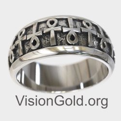 Egyptian Silver Wedding Ring With Ankh Cross 0754