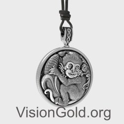 Ethnic Silver Mother Monkey and Her Baby Necklace 0335