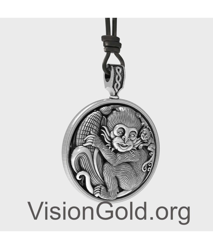 Ethnic Silver Mother Monkey and Her Baby Necklace 0335