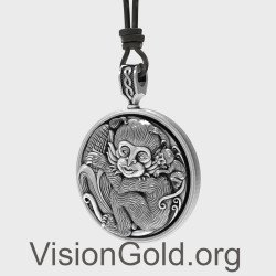 Ethnic Silver Mother Monkey and Her Baby Necklace 0335