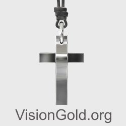 Silver Men's Cross With Cord - Men's Crosses With Chain 0336