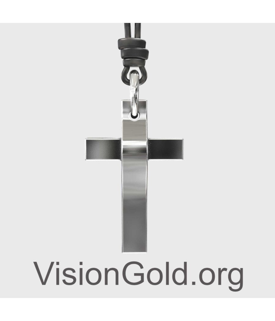 Silver Men's Cross With Cord - Men's Crosses With Chain 0336