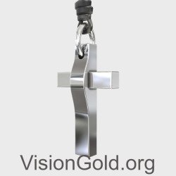 Silver Men's Cross With Cord - Men's Crosses With Chain 0336