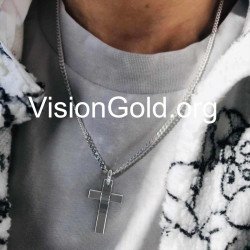 Silver Men's Cross With Cord - Men's Crosses With Chain 0336