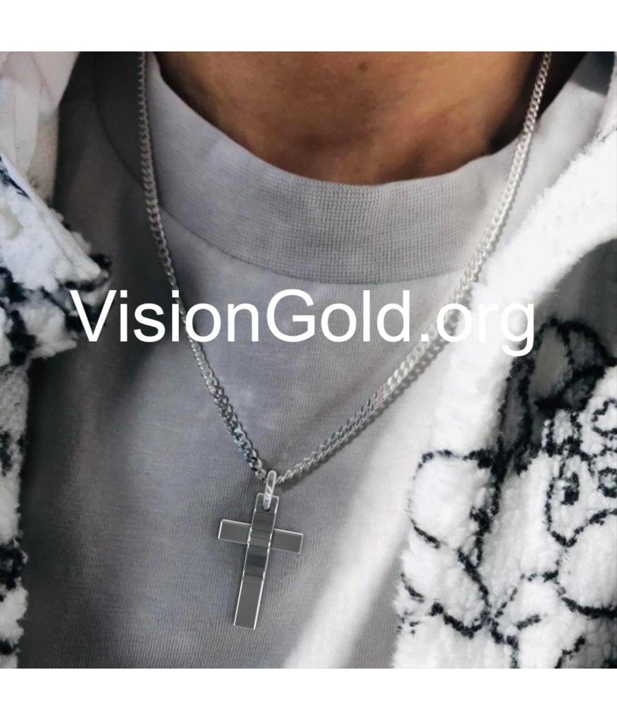 Silver Men's Cross With Cord - Men's Crosses With Chain 0336