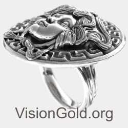 Medusa griega 925 Anillo de plata hecho a mano para hombres y