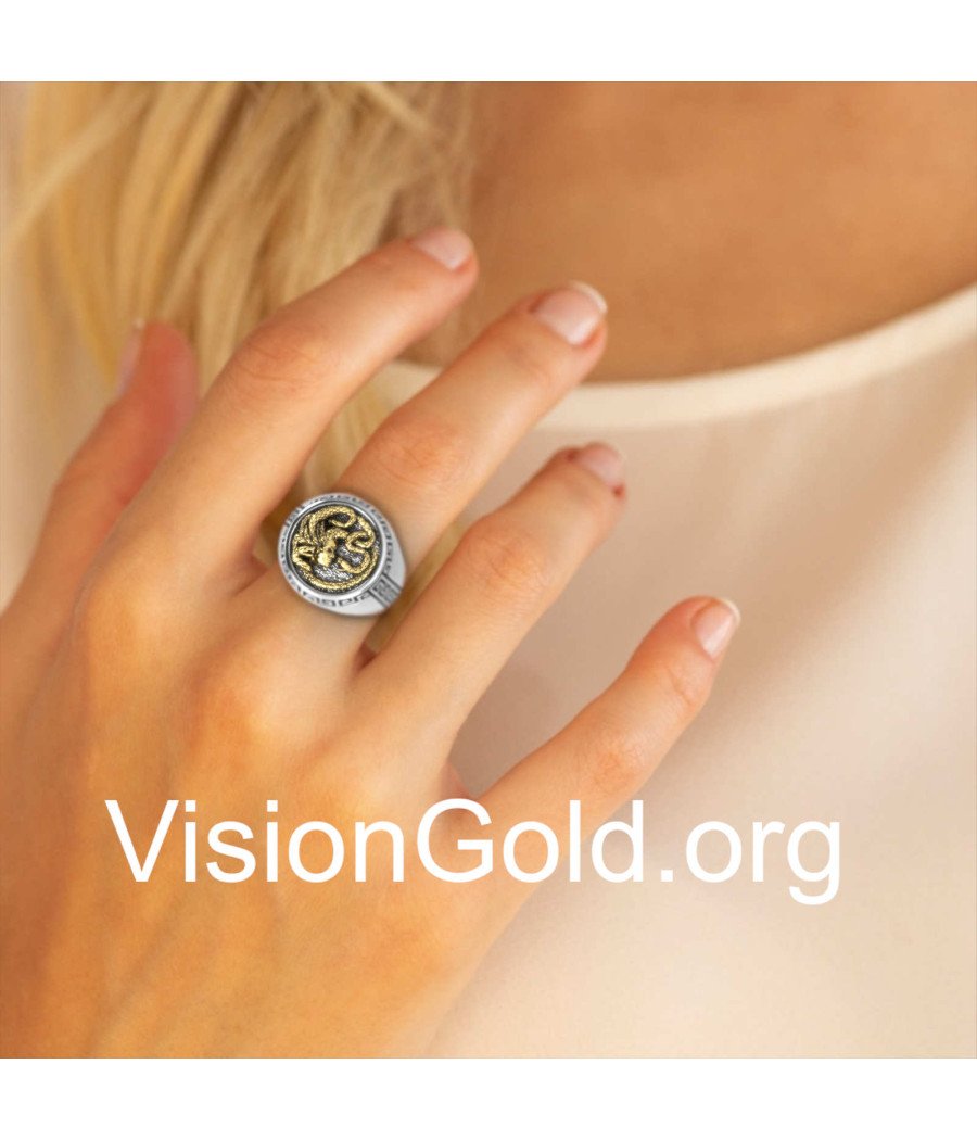 Gorgon Medusa Handmade Greek Key Signet Ring 0795