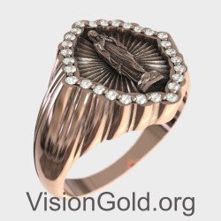 Silber Ohrringe Ring mit Jungfrau Maria in Rose Gold 1336R