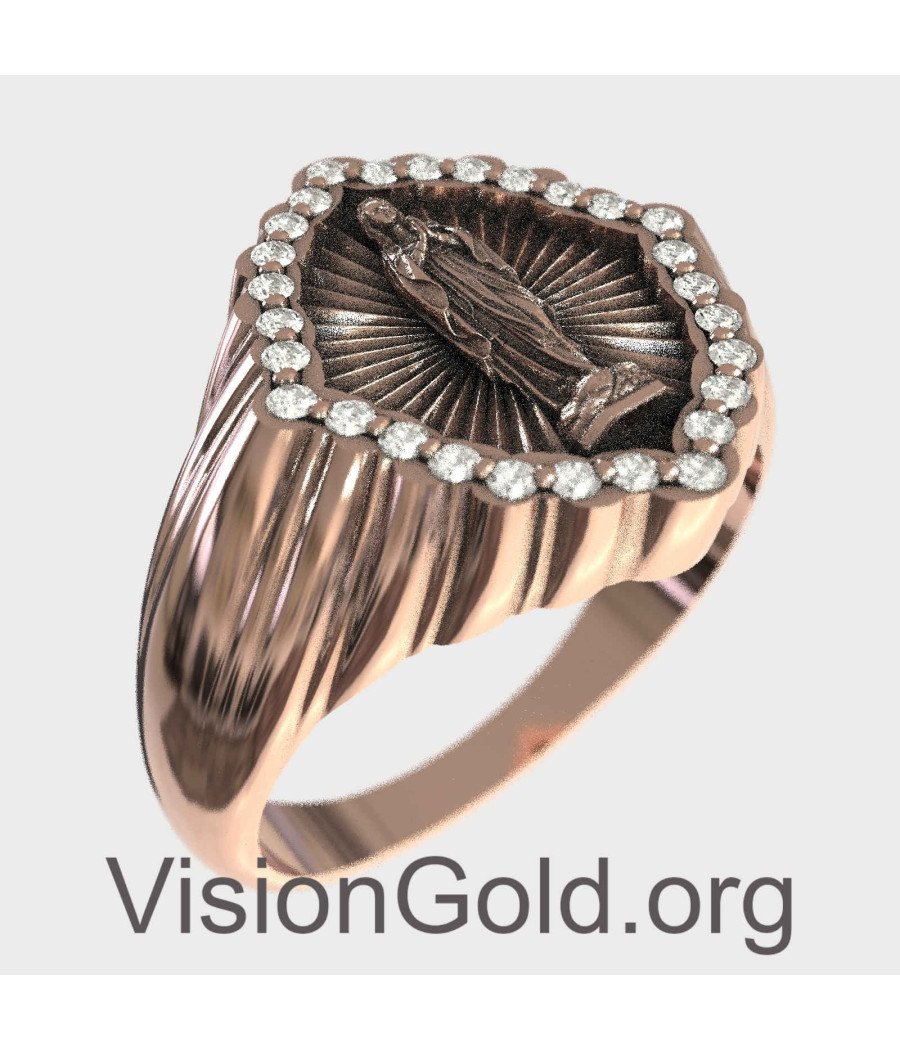 Silber Ohrringe Ring mit Jungfrau Maria in Rose Gold 1336R