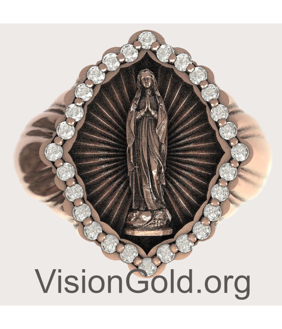 Silber Ohrringe Ring mit Jungfrau Maria in Rose Gold 1336R