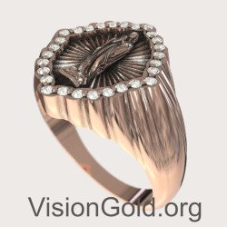 Silber Ohrringe Ring mit Jungfrau Maria in Rose Gold 1336R