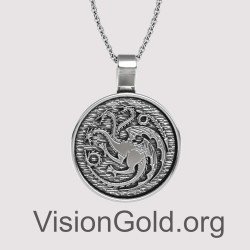 3 Headed Dragon Silver Handmade Necklace 0339