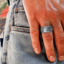 Mens Ring - Mens Silver Ring -  12 mm Band Signet Ring Men