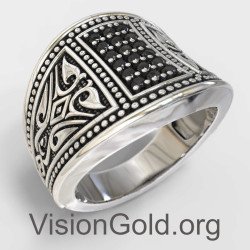 Мужское серебряное кольцо ручной работы с черным ониксом 0006