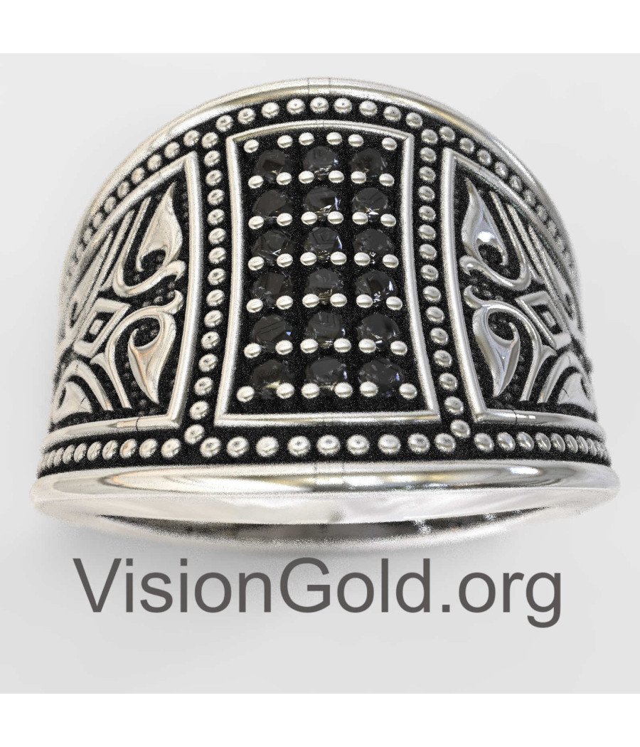 Men's Black Onyx Stones Handmade Silver Ring 0006