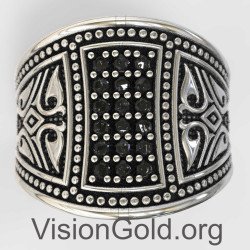Men's Black Onyx Stones Handmade Silver Ring 0006