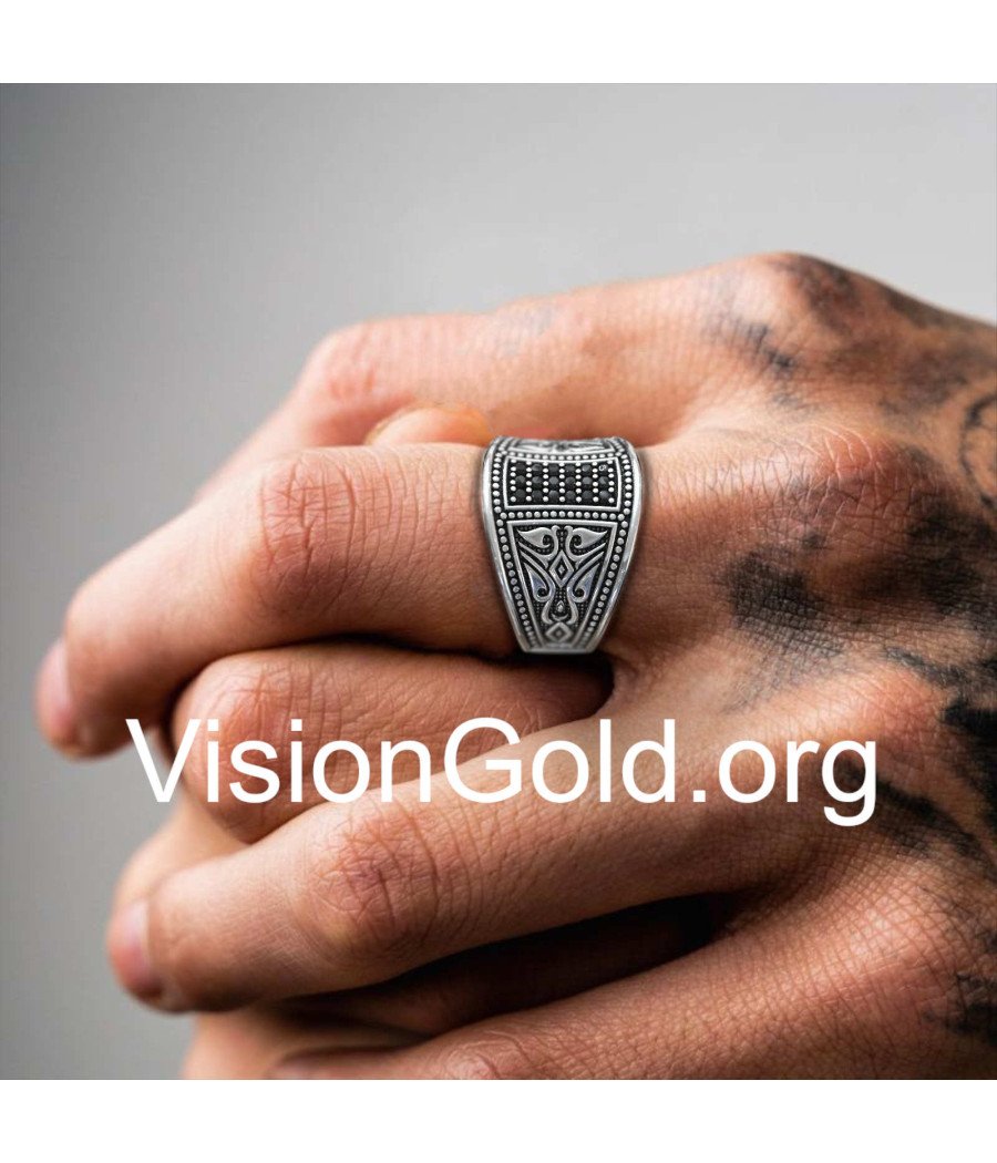 Мужское серебряное кольцо ручной работы с черным ониксом 0006
