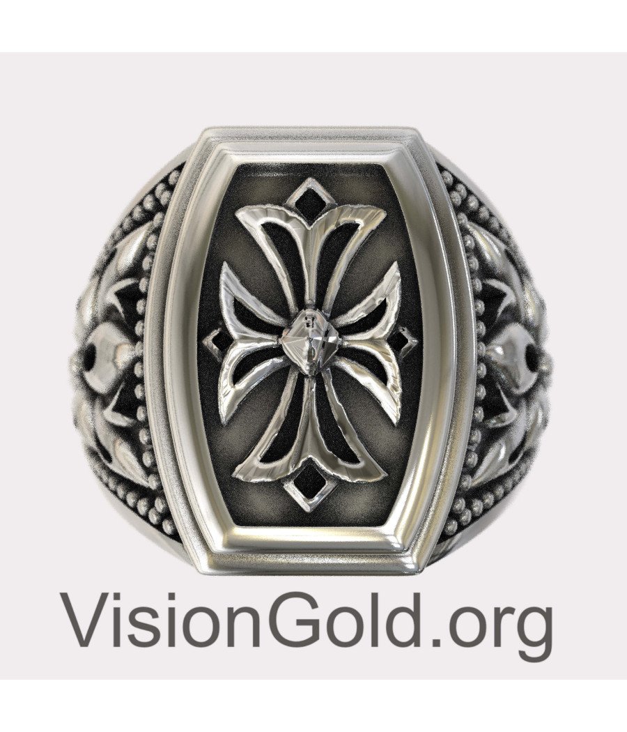 Cross Handmade Sterling Silver Men Signet Ring 0010