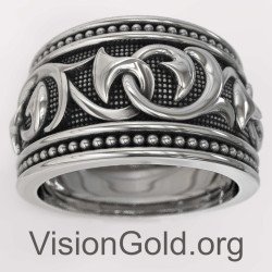 Окисленное мужское серебряное кольцо с гравировкой 0004