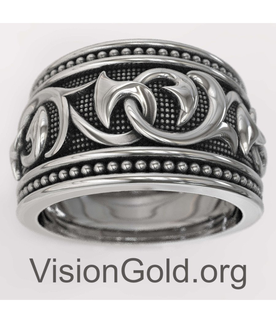 Oxidised Men Silver Band Ring With Engraving Designs 0004