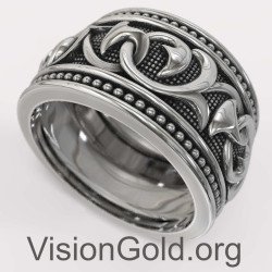 Oxidised Men Silver Band Ring With Engraving Designs 0004