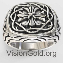 Πολυτελές Ασημένιο Ανδρικο Δαχτυλιδι Σταυρος 0008