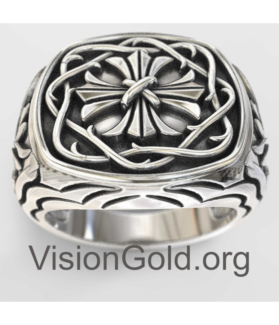 Πολυτελές Ασημένιο Ανδρικο Δαχτυλιδι Σταυρος 0008