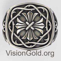 Πολυτελές Ασημένιο Ανδρικο Δαχτυλιδι Σταυρος 0008