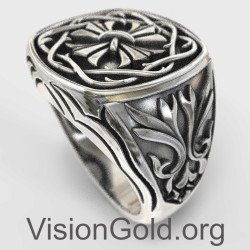 Oxidized Silver Engraved Faith Cross Ring 0008
