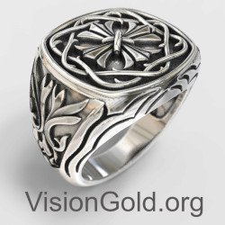 Πολυτελές Ασημένιο Ανδρικο Δαχτυλιδι Σταυρος 0008