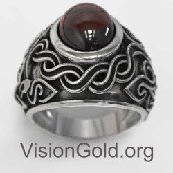 925 Sterling Silver Men's Ring with Carnelian Stone 0025