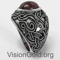 Мужское кольцо из стерлингового серебра 925 пробы с сердоликом