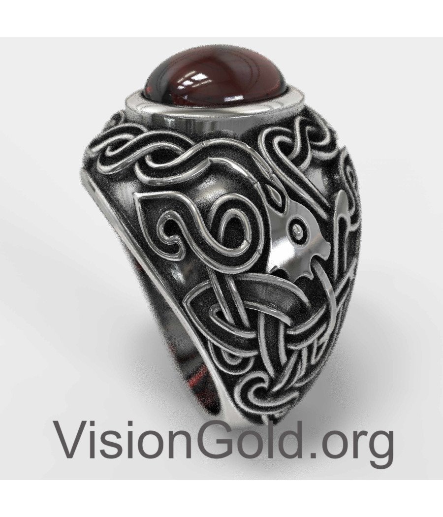 925 Sterling Silver Men's Ring with Carnelian Stone 0025