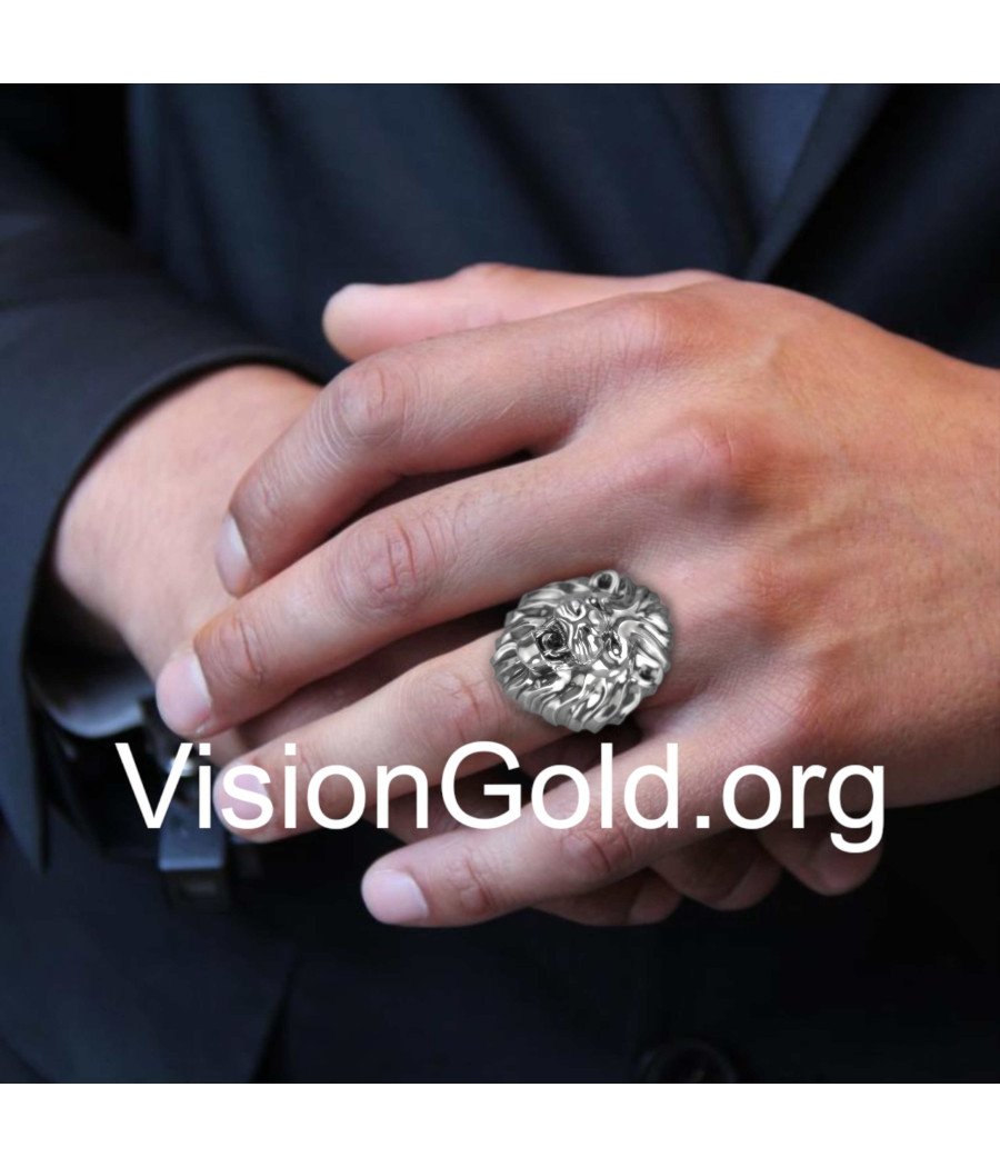 Впечатляющее мужское кольцо со львом 0031