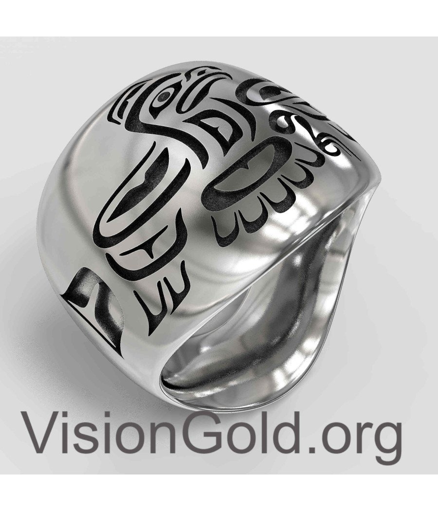 Mens Silver Tribal Ring Totem 0034