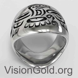 Tótem de anillo tribal de plata para hombre 0034
